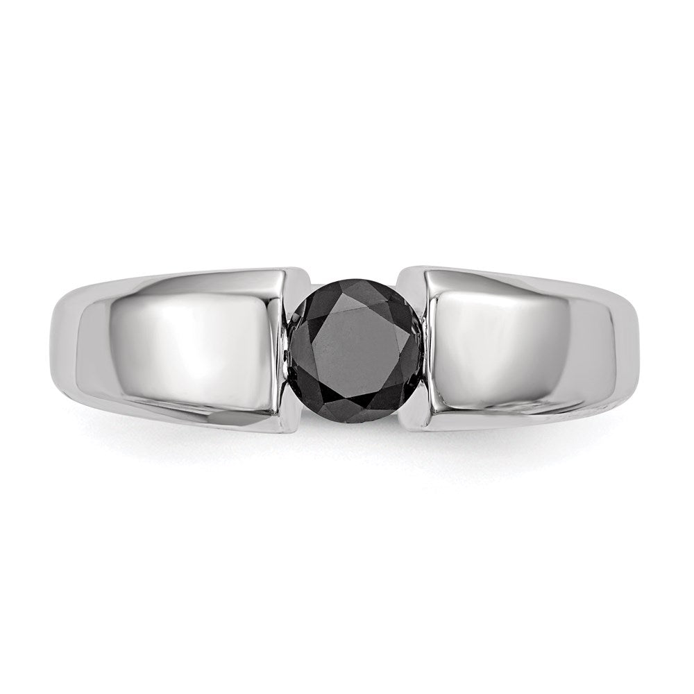 Sterling Silver Round Black Diamond Mens Ring
