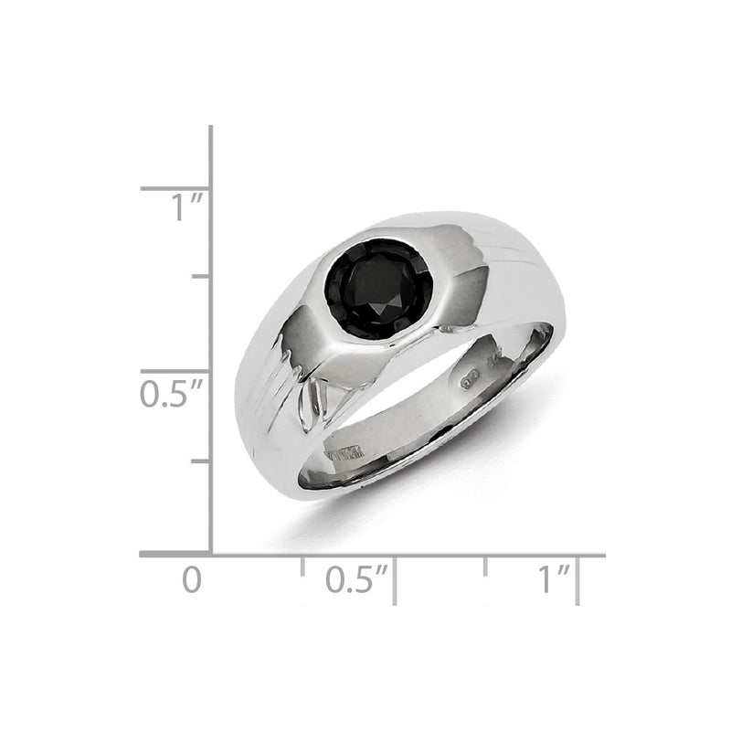 Sterling Silver Black Round Diamond Mens Ring