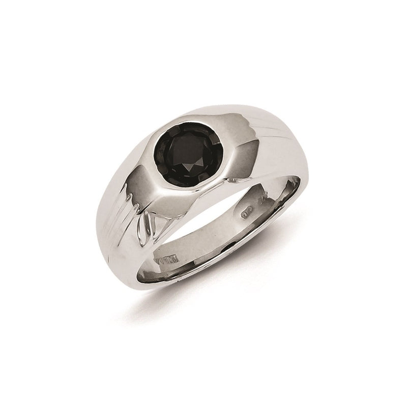 Sterling Silver Black Round Diamond Mens Ring