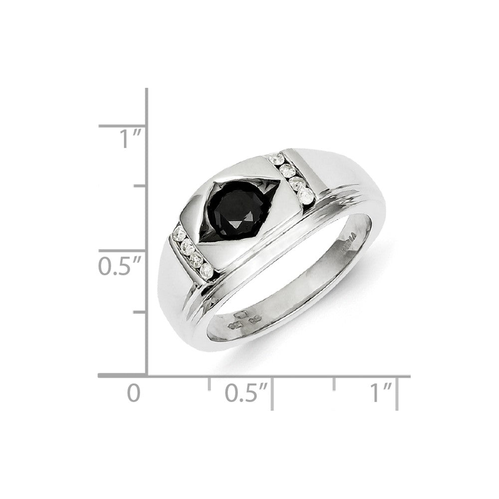 Sterling Silver Black & White Diamond Mens Ring