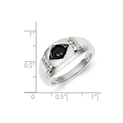 Sterling Silver Black & White Diamond Mens Ring