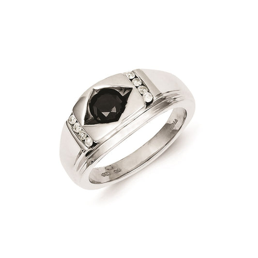 Sterling Silver Black & White Diamond Mens Ring