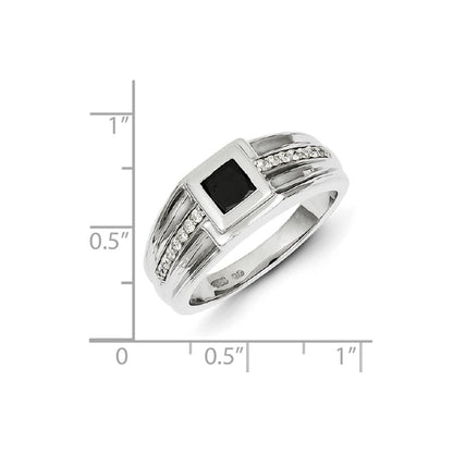 Sterling Silver Black and White Diamond Mens Ring