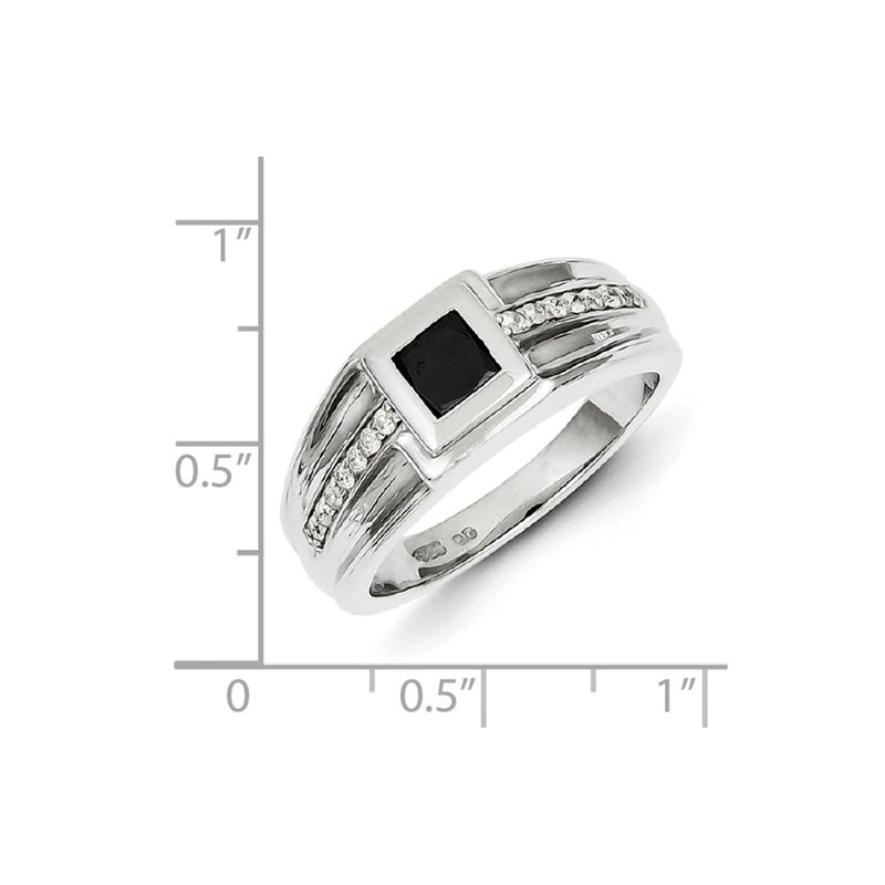 Sterling Silver Black and White Diamond Mens Ring