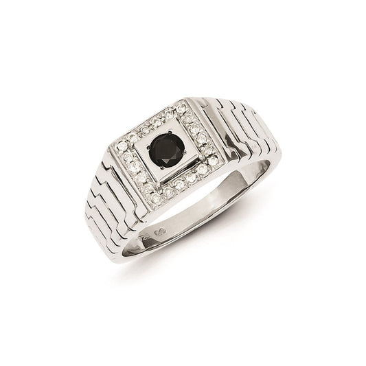 Sterling Silver Black and White Diamond Square Men's Ring