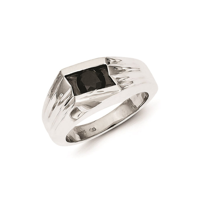 Sterling Silver Black Rhodium Black Diamond Mens Ring