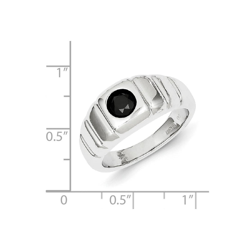 Sterling Silver Black Round Diamond Mens Ring