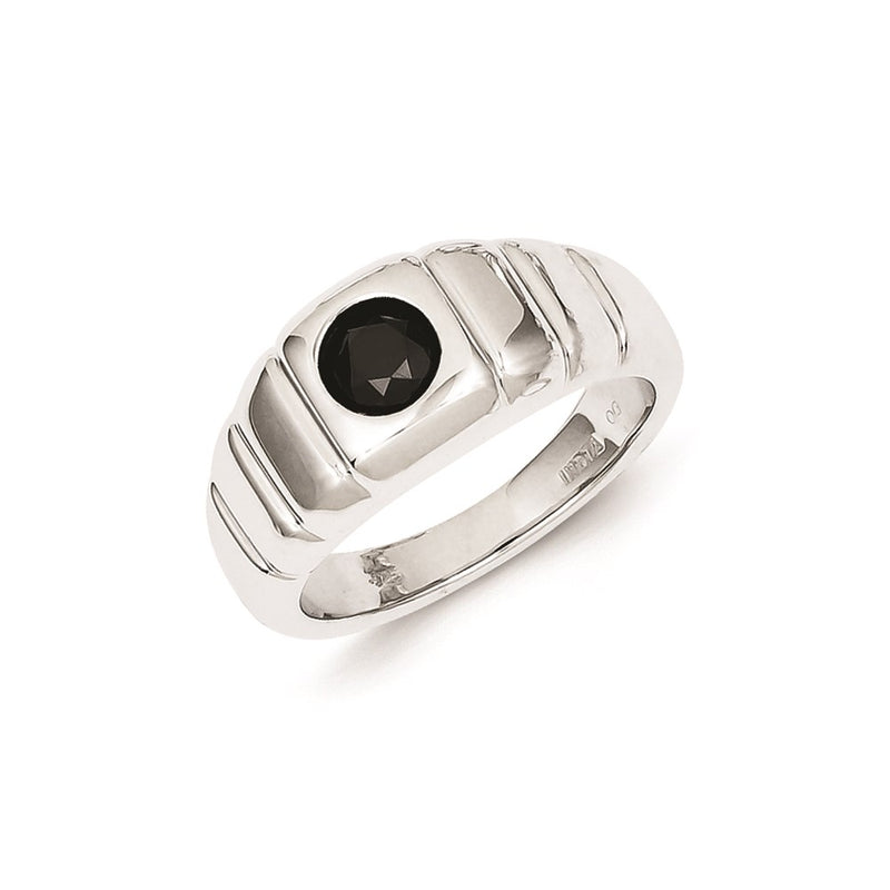 Sterling Silver Black Round Diamond Mens Ring