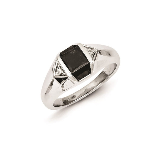 Sterling Silver Black & White Diamond Mens Ring