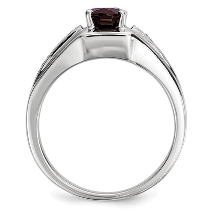 Sterling Silver Garnet & Diamond Men's Ring