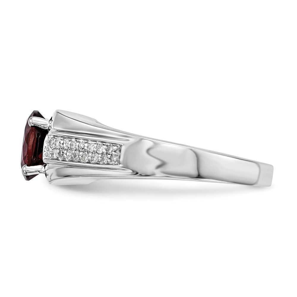 Sterling Silver Garnet & Diamond Men's Ring