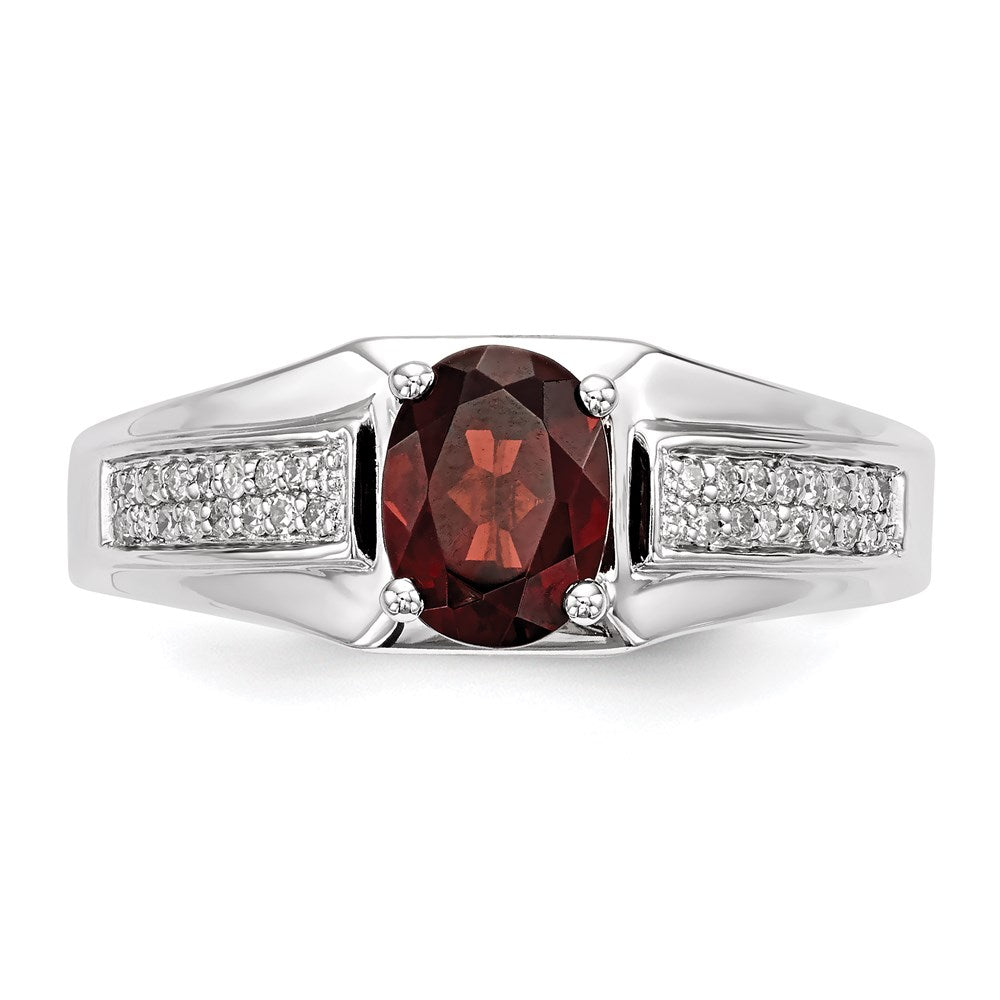 Sterling Silver Garnet & Diamond Men's Ring