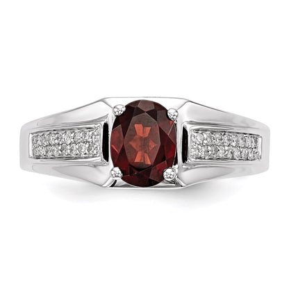Sterling Silver Garnet & Diamond Men's Ring