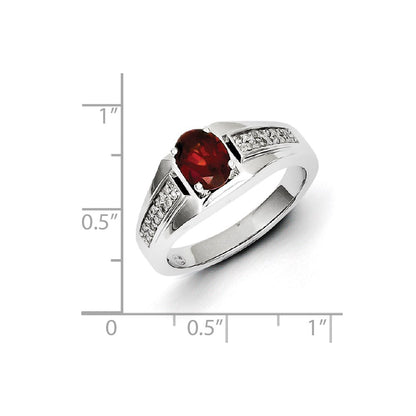 Sterling Silver Garnet & Diamond Men's Ring