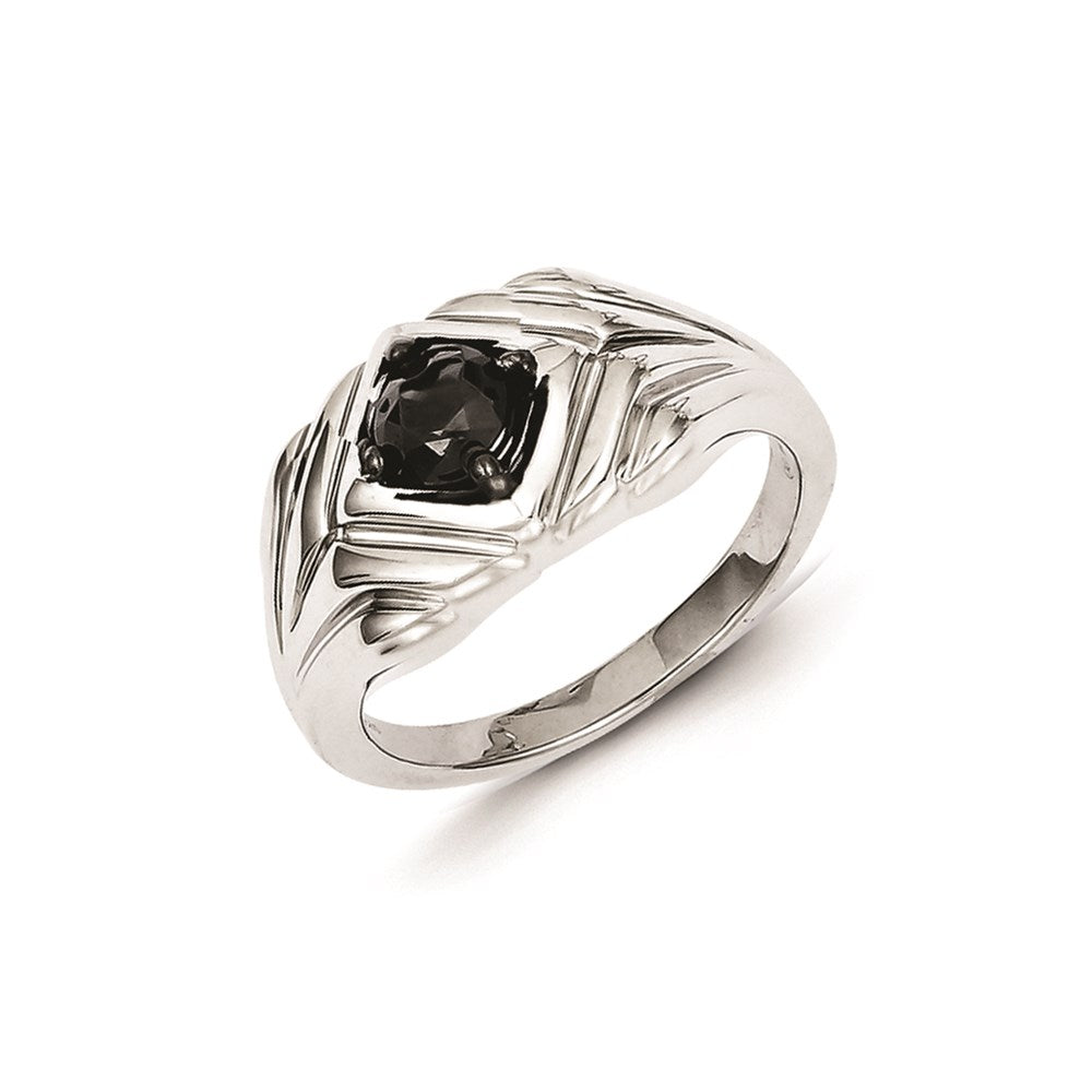 Sterling Silver Black Round Diamond Mens Ring