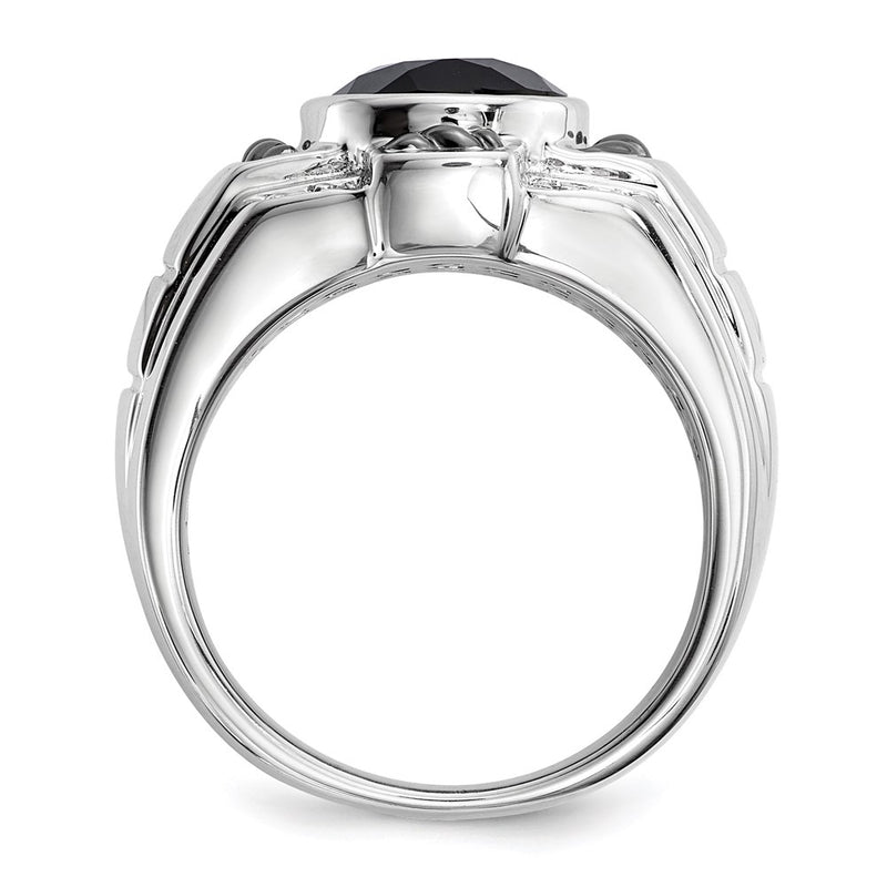 White Night Sterling Silver Black Rhodium-plated Diamond and Onyx Oval Men's Ring