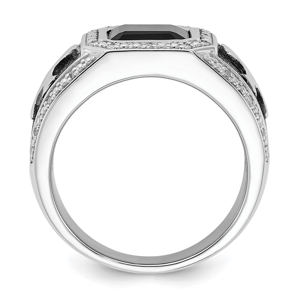 White Night Sterling Silver Black Rhodium-plated Diamond and Onyx Cross Men's Ring