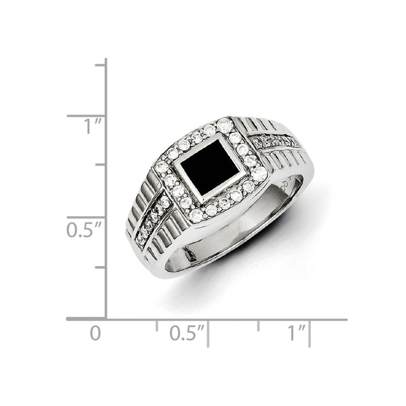 Sterling Silver Rhodium Plated Diamond & Black Onyx Men's Ring