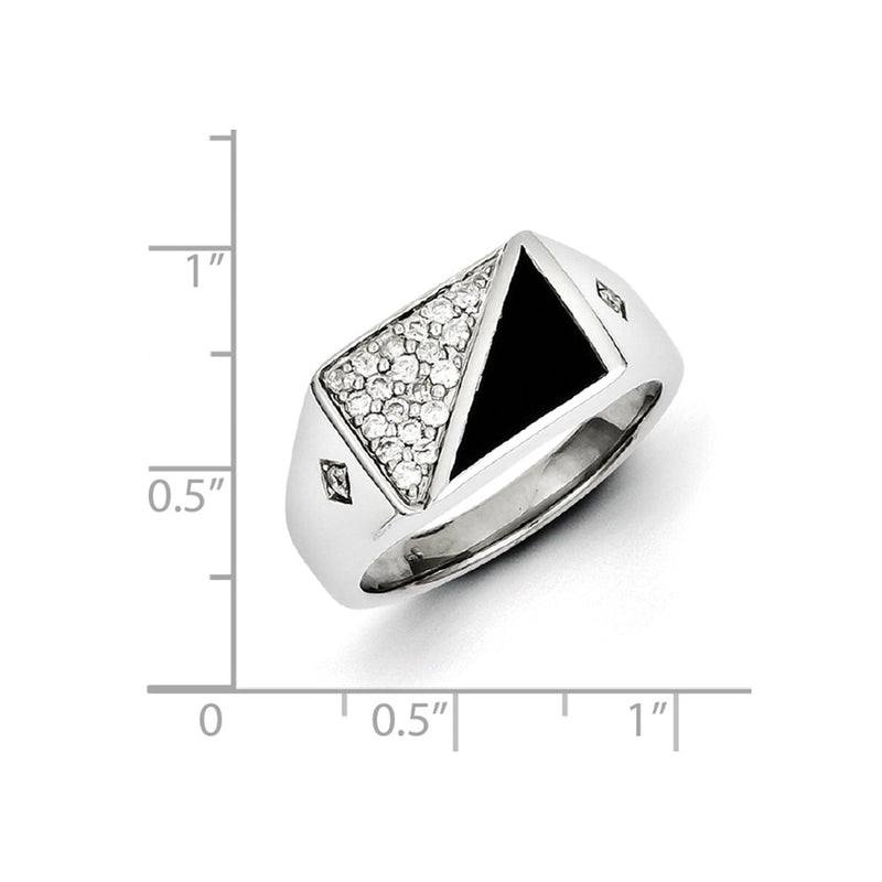 Sterling Silver Rhodium Plated Onyx & Diamond Men's Ring