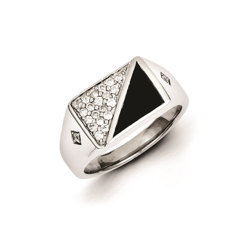 Sterling Silver Rhodium Plated Onyx & Diamond Men's Ring
