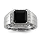 White Night Sterling Silver Rhodium-plated Diamond and Black Onyx Square Men's Ring