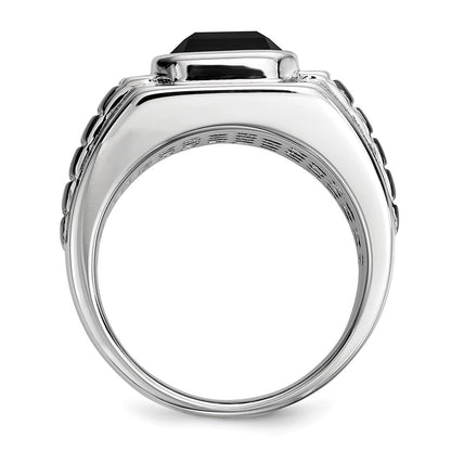 White Night Sterling Silver Black Rhodium-plated Diamond and Onyx Square Men's Ring