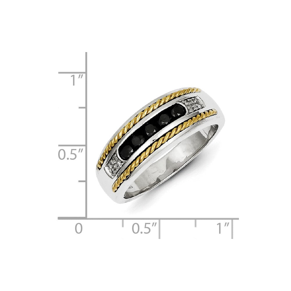 Sterling Silver and Gold Plated Black & White Diamond Men's Ring