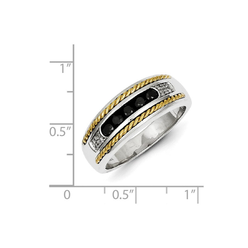 Sterling Silver and Gold Plated Black & White Diamond Men's Ring