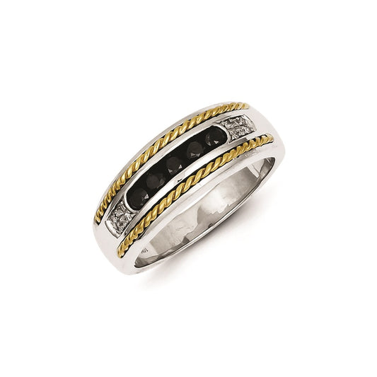 Sterling Silver and Gold Plated Black & White Diamond Men's Ring