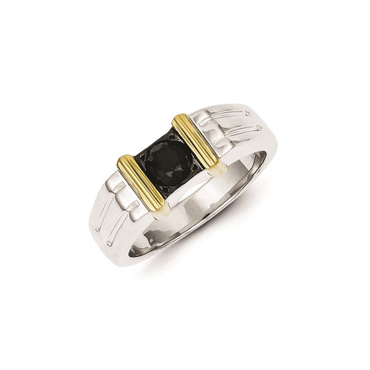 Sterling Silver and Gold Plated Black Diamond Square Men's Ring