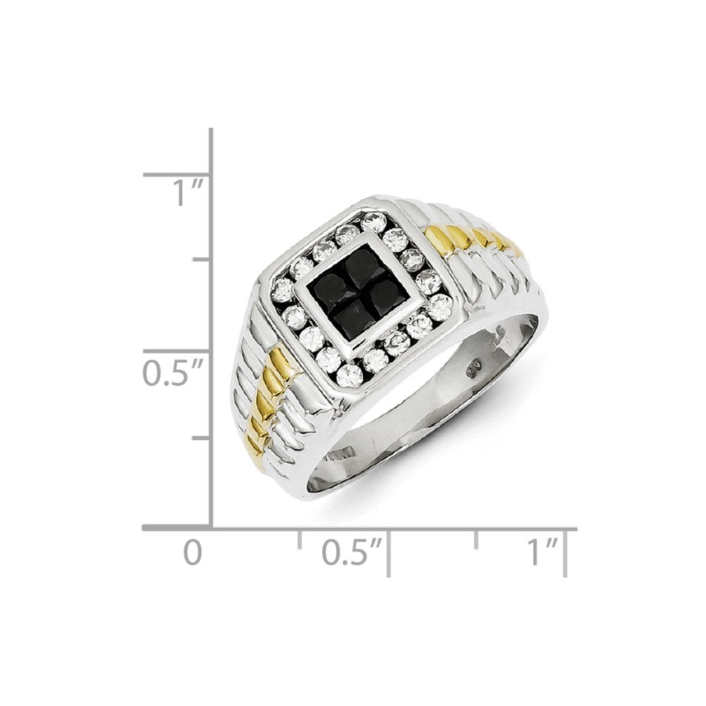 Sterling Silver and Gold Plated Black & White Diamond Square Men's Ring