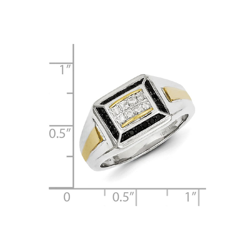 Sterling Silver and Gold Plated Black & White Diamond Men's Ring