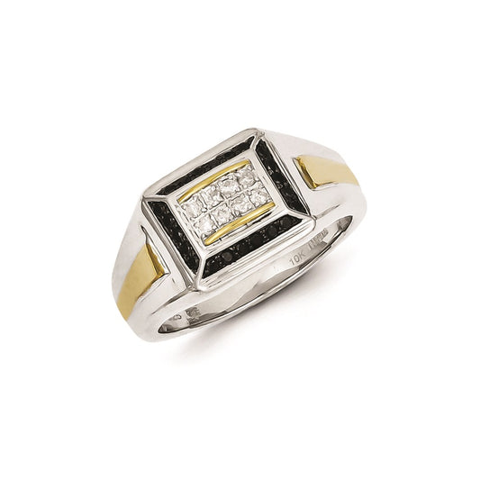 Sterling Silver and Gold Plated Black & White Diamond Men's Ring