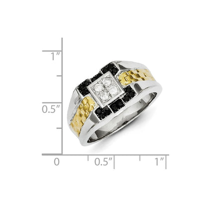 Sterling Silver and Gold Plated Black & White Diamond Men's Ring