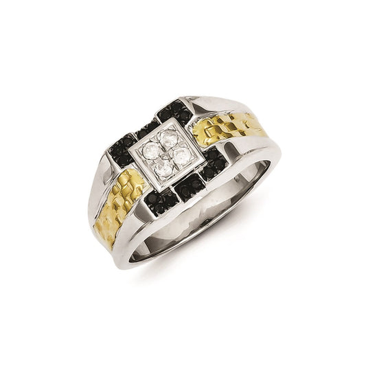 Sterling Silver and Gold Plated Black & White Diamond Men's Ring