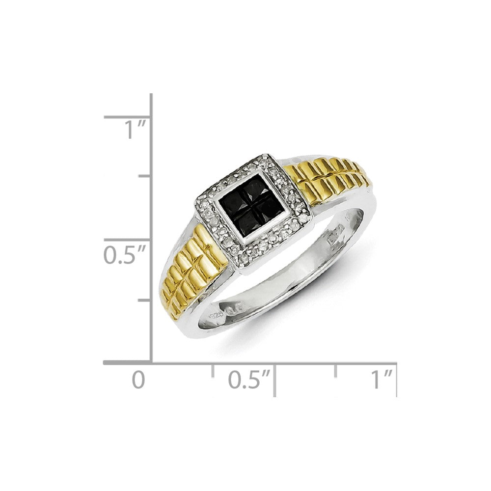 Sterling Silver and Gold Plated Black & White Diamond Square Men's Ring