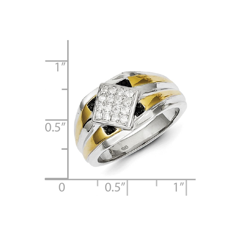 Sterling Silver and Gold Plated Black & White Diamond Men's Ring