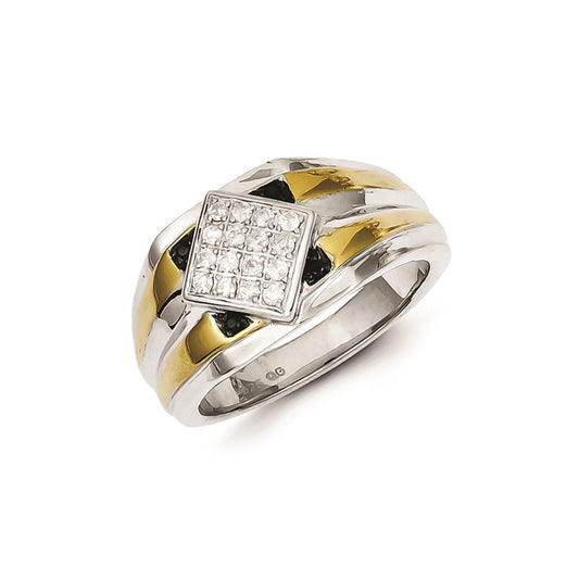 Sterling Silver and Gold Plated Black & White Diamond Men's Ring