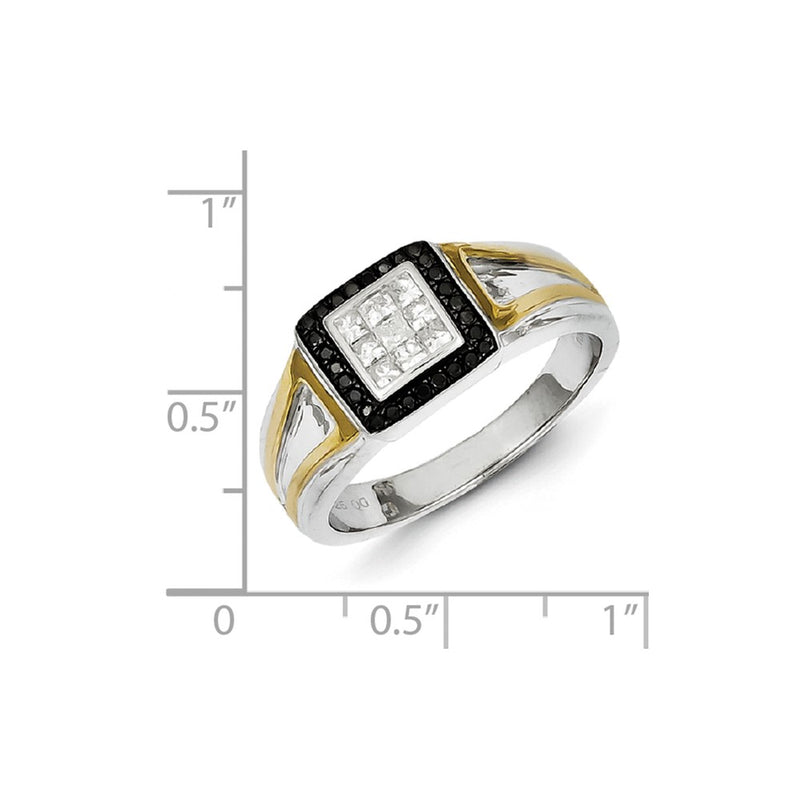 Sterling Silver and Gold Plated Black & White Diamond Men's Ring