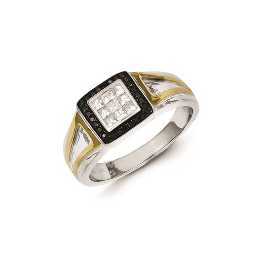 Sterling Silver and Gold Plated Black & White Diamond Men's Ring