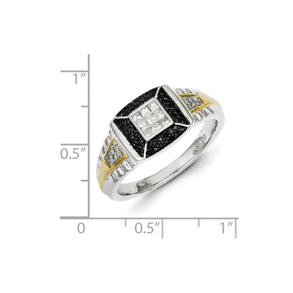 Sterling Silver and Gold Plated Black & White Diamond Men's Ring