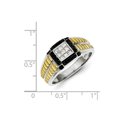 Sterling Silver and Gold Plated Black & White Diamond Men's Ring