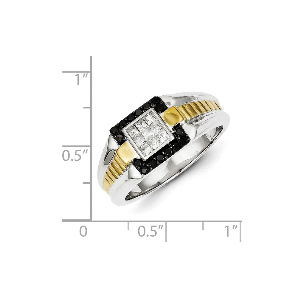 Sterling Silver and Gold Plated Black & White Diamond Men's Ring