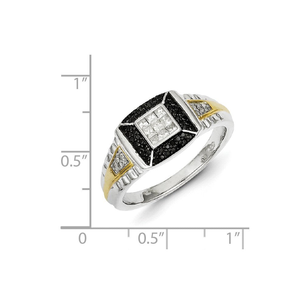 Sterling Silver and Gold Plated Black & White Diamond Men's Ring