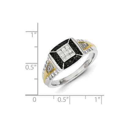 Sterling Silver and Gold Plated Black & White Diamond Men's Ring