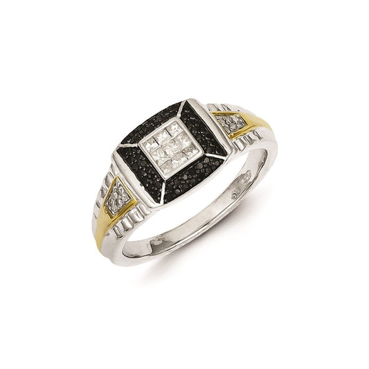 Sterling Silver and Gold Plated Black & White Diamond Men's Ring