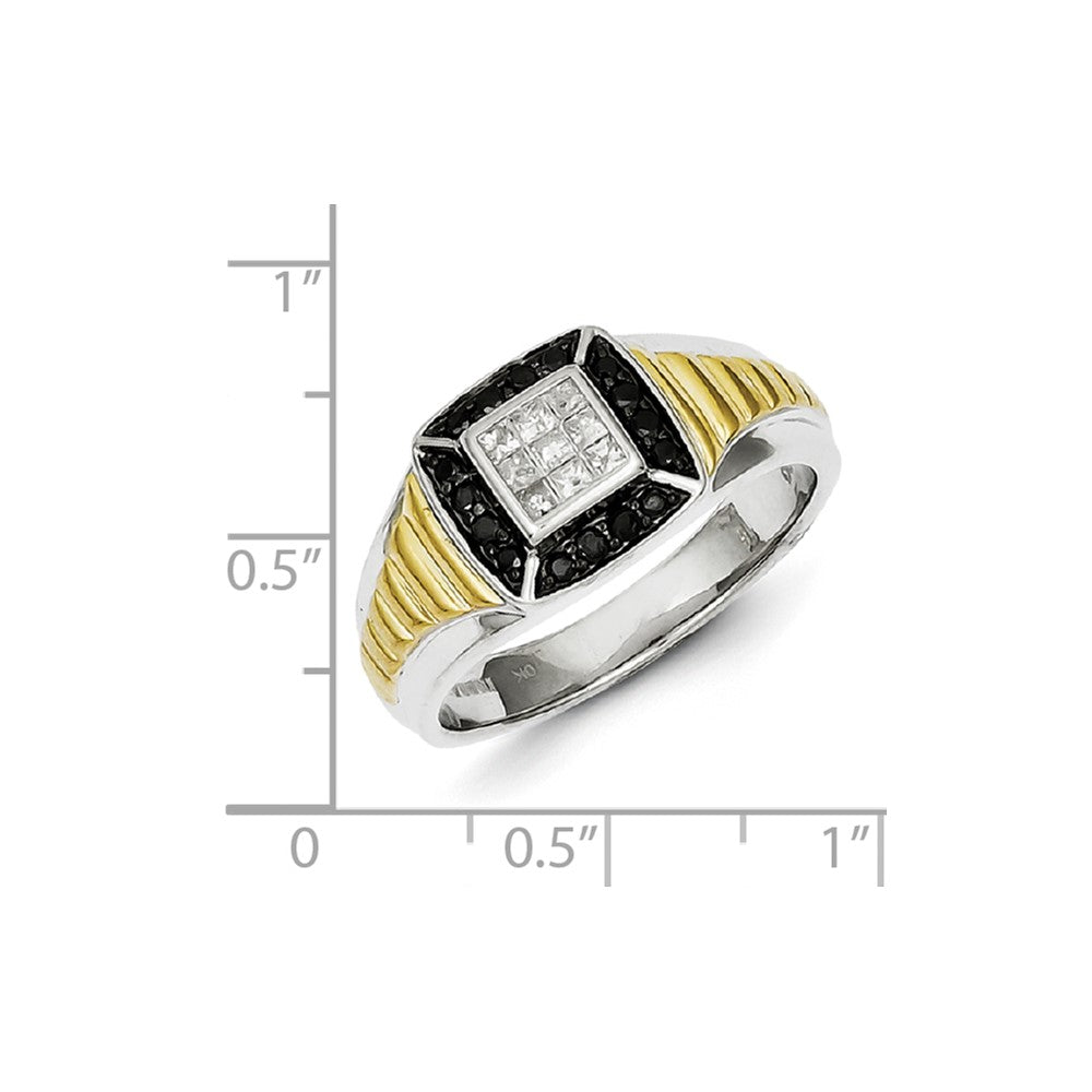 Sterling Silver and Gold Plated Black & White Diamond Men's Ring
