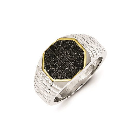 Sterling Silver and Gold Plated Black Diamond Men's Ring