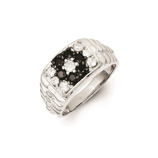 Sterling Silver Rhodium Plated Black and White Diamond Men's Ring