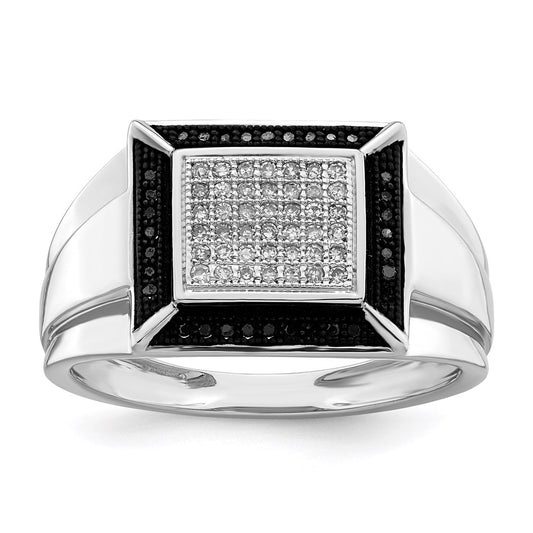 Sterling Silver Rhodium Plated Black and White Diamond Men's Ring